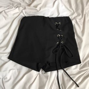black lace up skort
